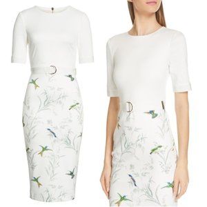 Ted Baker Kinnya Midi Hummingbird Pencil Dress NWT  Size 2 Fully lined.
